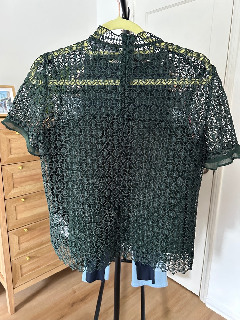 Zara Dark Green Crochet Lace Short Sleeve Top - Picture 2 of 7